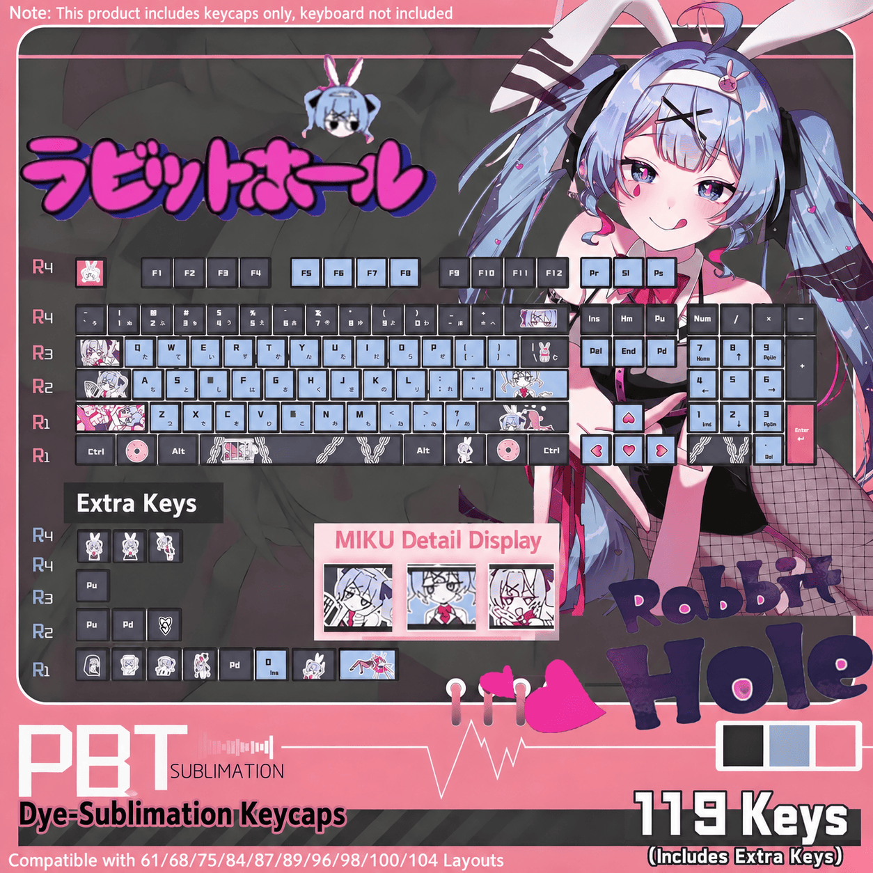 Rabbit Hole MDA Shine-Through Keycap Set