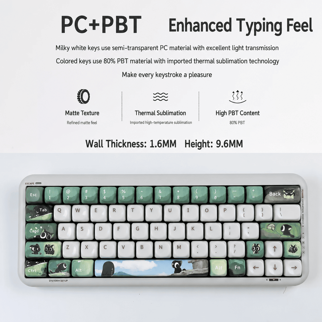 Black Neko MOA Porcelain-Feel Keycap Set