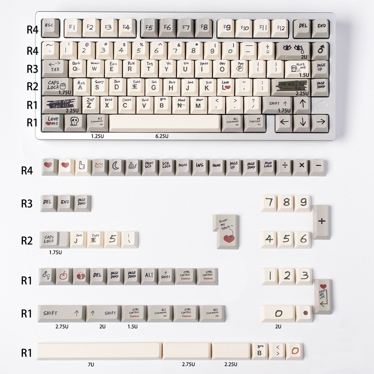 Love Notes Retro OEM PBT Keycap Set