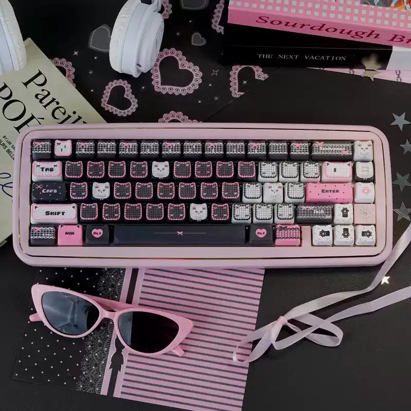 Pink and black custom keycap keyboard